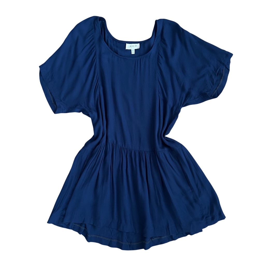 KOCH Navy Blue Rayon Drop Waist Mini Dress with Pockets Made in USA Womens XS
